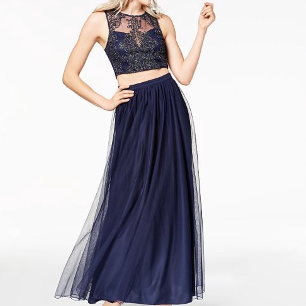 Two Piece Embellished Long Prom / Homecoming Dress